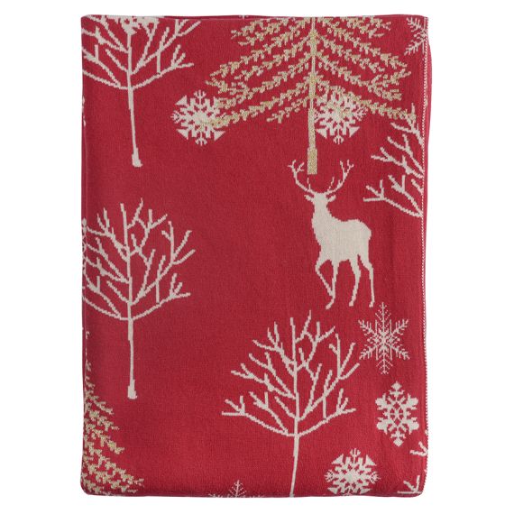 Плед из хлопка с новогодним рисунком Winter fairytale из коллекции New Year Essential, 130х180 см, Tkano