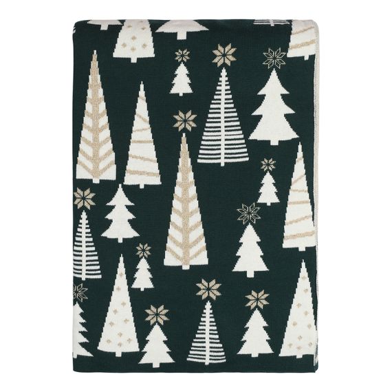 Плед из хлопка с новогодним рисунком Whitewood из коллекции New Year Essential, 130x180 см, Tkano