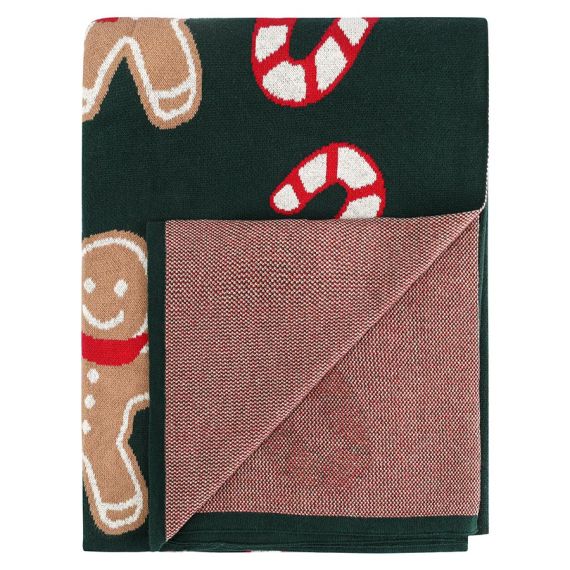 Плед из хлопка с новогодним рисунком Gingerman из коллекции New Year Essential, 130x180 см, Tkano, изображение 2