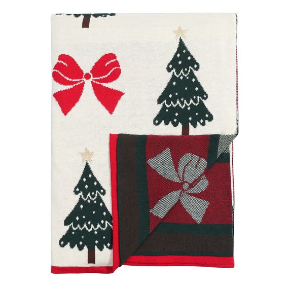 Плед из хлопка с новогодним рисунком Christmas Bows из коллекции New Year Essential, 130x180 см, Tkano, изображение 3